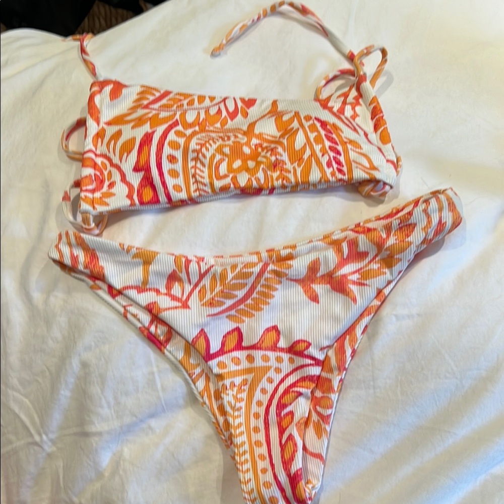 SHEIN Orange and Pink Patterned Bikini